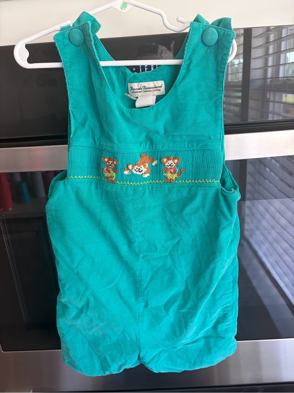Embroidered Turquoise Corduroy Baby Romper by Amanda-Remembered